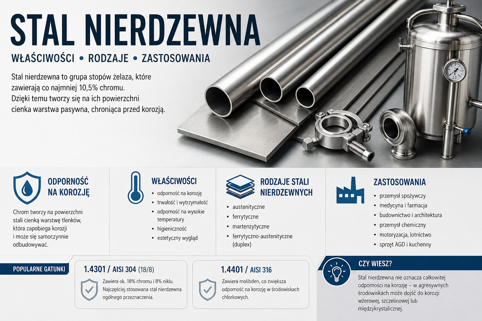 Stal nierdzewna — skład, właściwości, historia i najważniejsze zastosowania